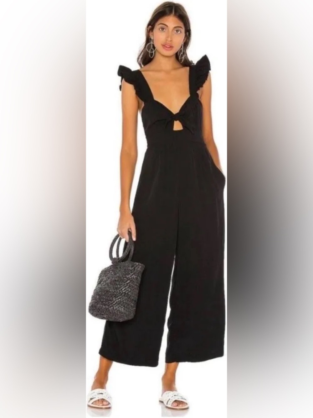 l*space Pasadena Black Ruffle-Strap Wide-Leg Jumpsuit